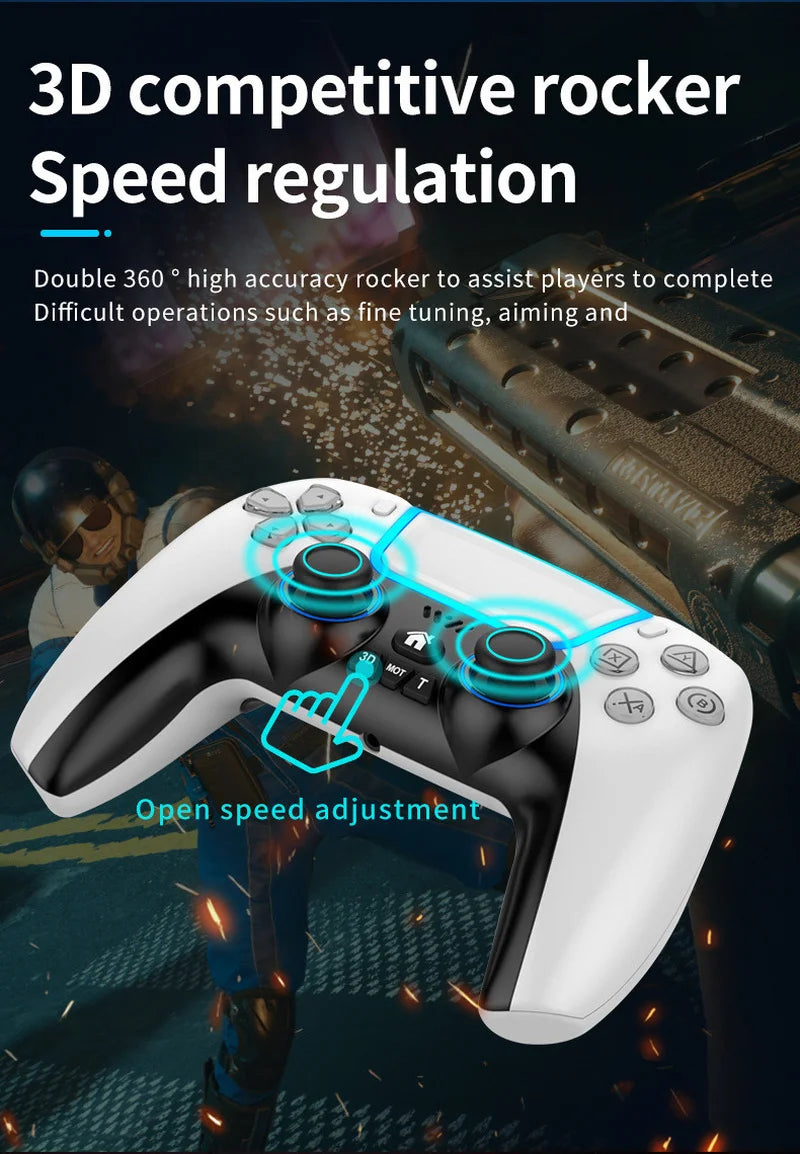 Controle Console PS3, PS4, PS5, Switch, Android e PC Game Jogos Sem Fio BT Top Gamepad com Luz RGB Touchpad Suporte de Chave Traseira Joystick 3D Presente Criança Gamer