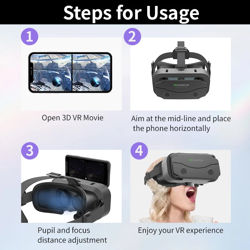 Óculos de Realidade Virtual VR Headset Inteligente com Lentes 3D para Smartphones e Acessório de Jogos Game Dispositivo Capacete Lentes 3D Óculos