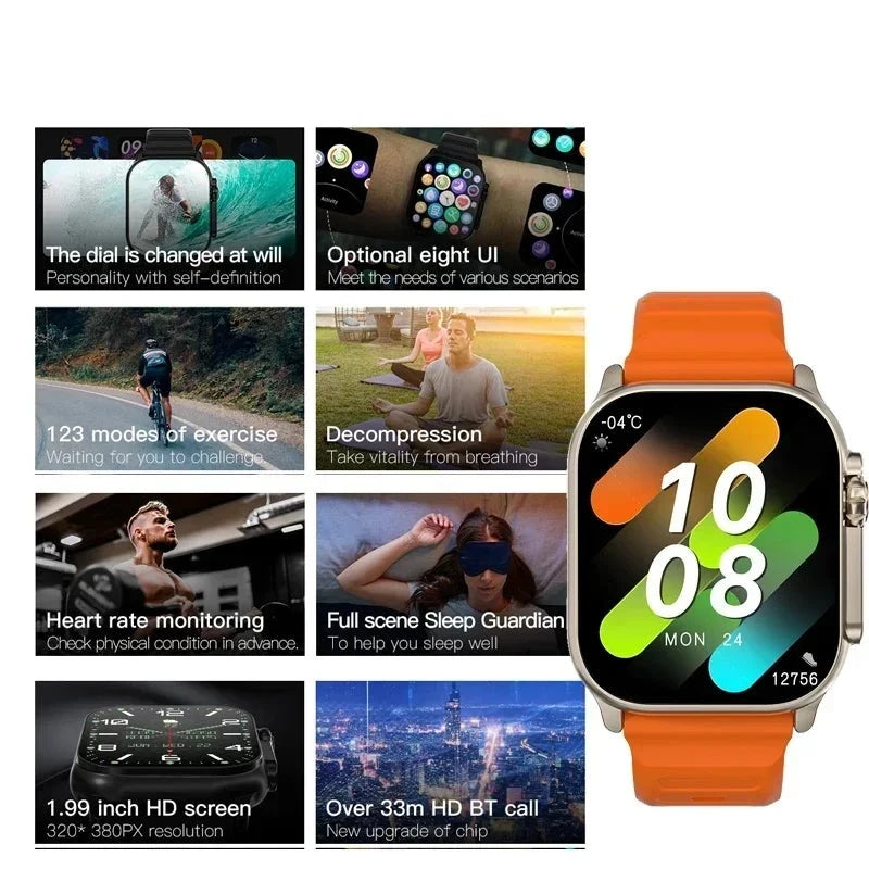 Novo Relógio Inteligente T900 U2 – Smartwatch 49mm – 2024 – NFC, GPS, Chamadas por Bluetooth, Música BT, Jogos, Carregamento Sem Fio – Para Homens e Mulheres