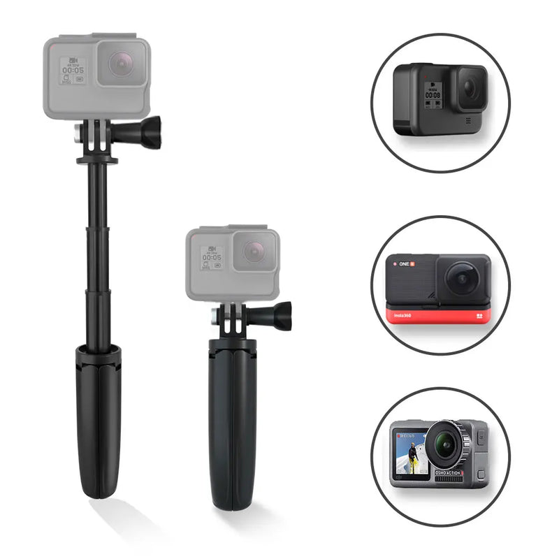 Mini Monopé Portátil para Go Pro Hero 11 10 Tripé Dobrável para Vlogs e Ações Sessão Preto, Osmo Action Camera Acessório