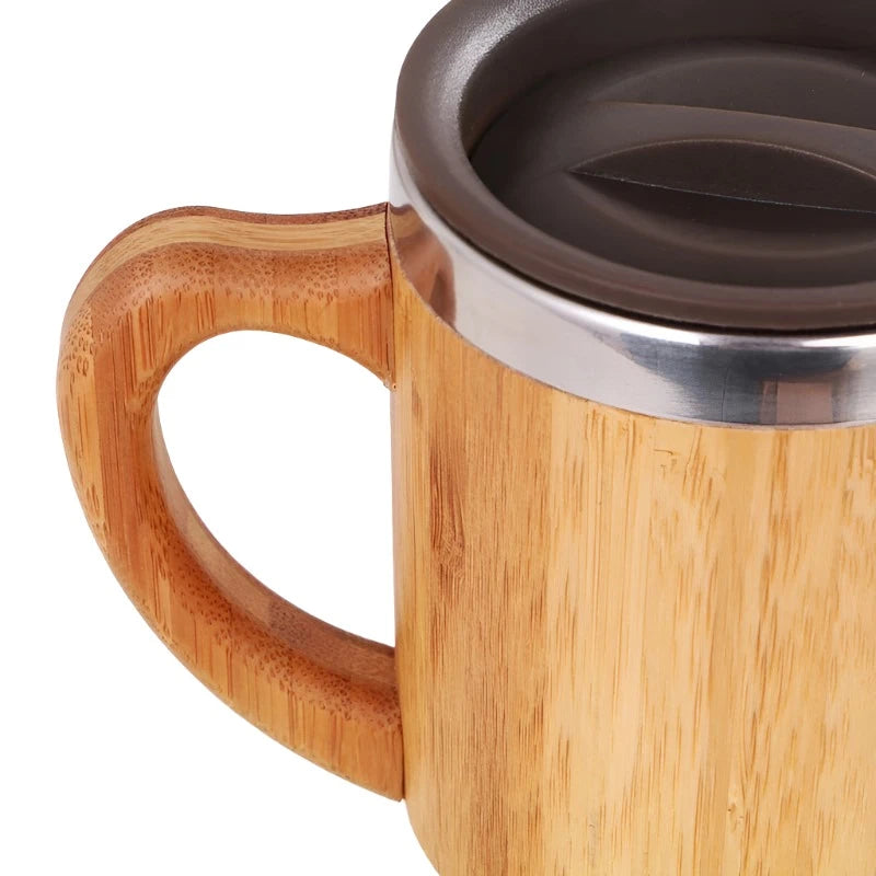 Caneca 300ml Natural Bamboo Copo Stainless Caneca Térmica com Forro de Aço Isolada Acessório - Megalonania