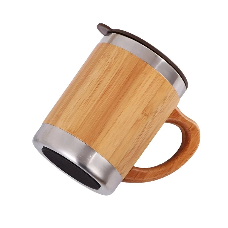 Caneca 300ml Natural Bamboo Copo Stainless Caneca Térmica com Forro de Aço Isolada Acessório - Megalonania