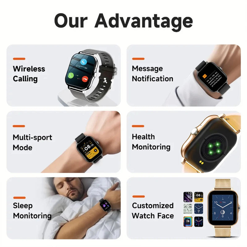 Relógio Inteligente Smartwatch Xiaomi Full Touch Screen Esportivo e Fitness para Homens e Mulheres BT Call Relógio de Pulso Digital Novo para 2024 Acessório