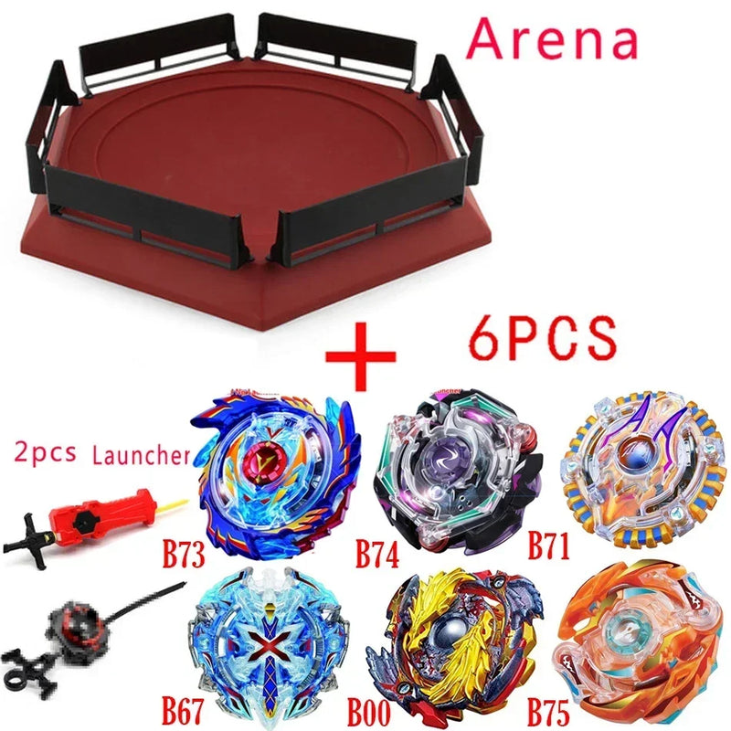 Novo Conjunto de Lançadores e Arena Beyblade Burst Animação Desenho Brinquedos com Starter e Arena Metal God Top Beyblade Blades e Acessórios Presente para Crianças Meninos e Meninas