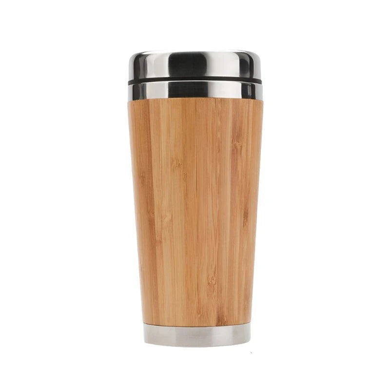 Copo Bambu Natural 350/450ml com Tampa de Aço Inoxidável Copo de Café Garrafas de Caneca de Café Xícara de Chá - Megalonania