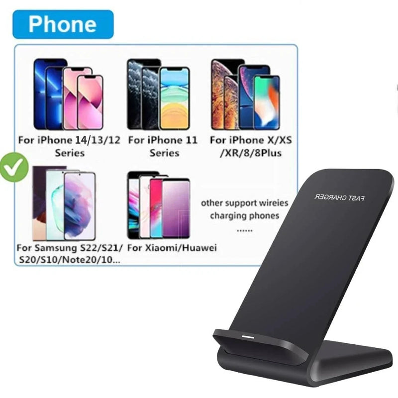 Carregador Sem Fio Rápido 65W Compatível com Samsung, iPhone 14 13 12 11 XS XR X 8, Airpods Pro S22 S21 Nota 20, 65W