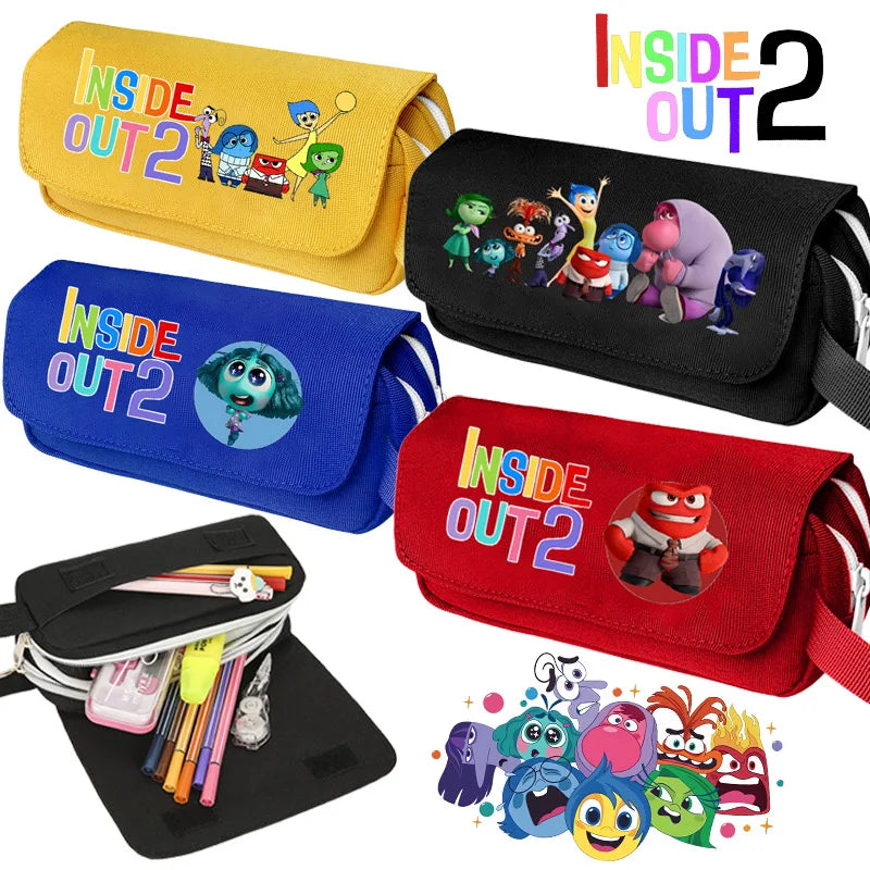 Estojo Disney Cartoon Divertida Mente 2 Inside Out 2 Bolsa de Papelaria com Grande Capacidade para Estudantes Material Escolar