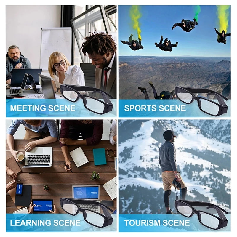 Óculos Portáteis com Câmera Esportiva e Smart Driving Bike Glasses HD 1080p VCR Camera Glasses Vídeo Gravação Processo de Conferência Condução Acessório