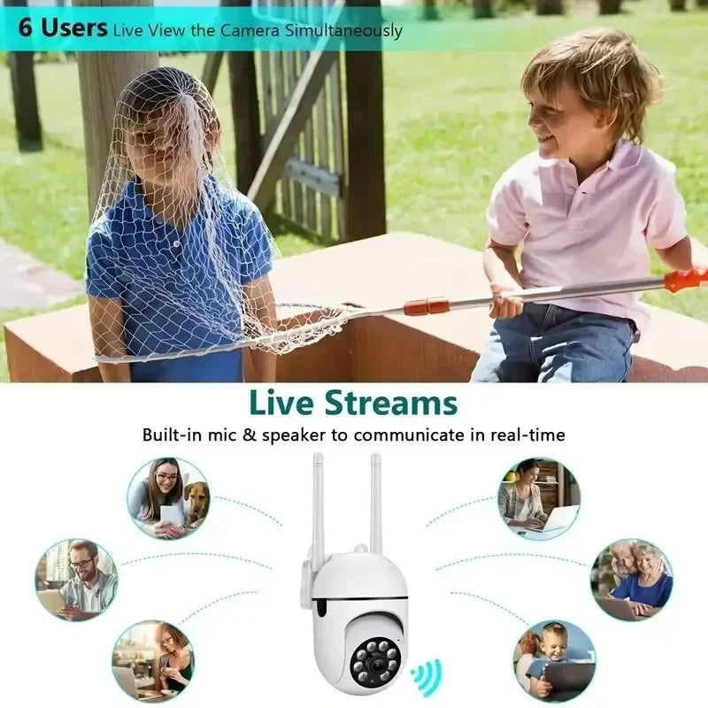 Câmera de Vigilância IP PTZ WiFi CCTV ao Ar Livre com Áudio Zoom Digital 4X Visão Noturna Proteção à Prova D'Água e Conectividade Sem Fio 2.4G Acessório Segurança