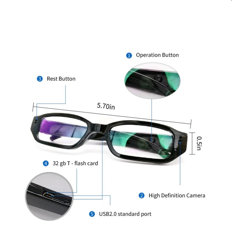 Óculos Portáteis com Câmera Esportiva e Smart Driving Bike Glasses HD 1080p VCR Camera Glasses Vídeo Gravação Processo de Conferência Condução Acessório