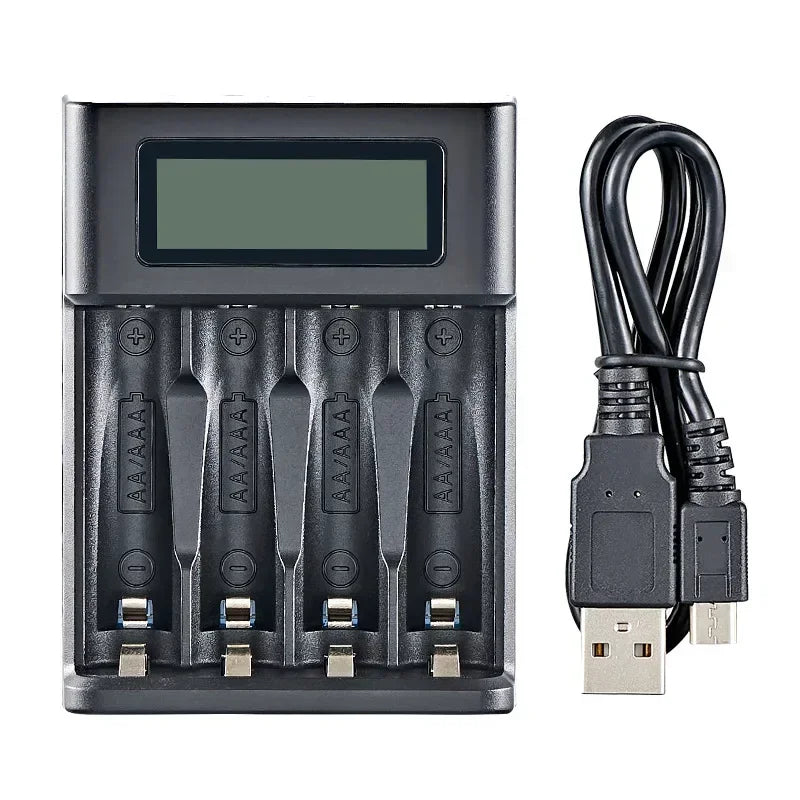 Carregador USB de Bateria AA/AAA com Tela LCD, 4 Slots para Carregamento de Baterias Recarregáveis AA AAA 1.2V Ni-MH/NI-CD Acessórios - Megalonania