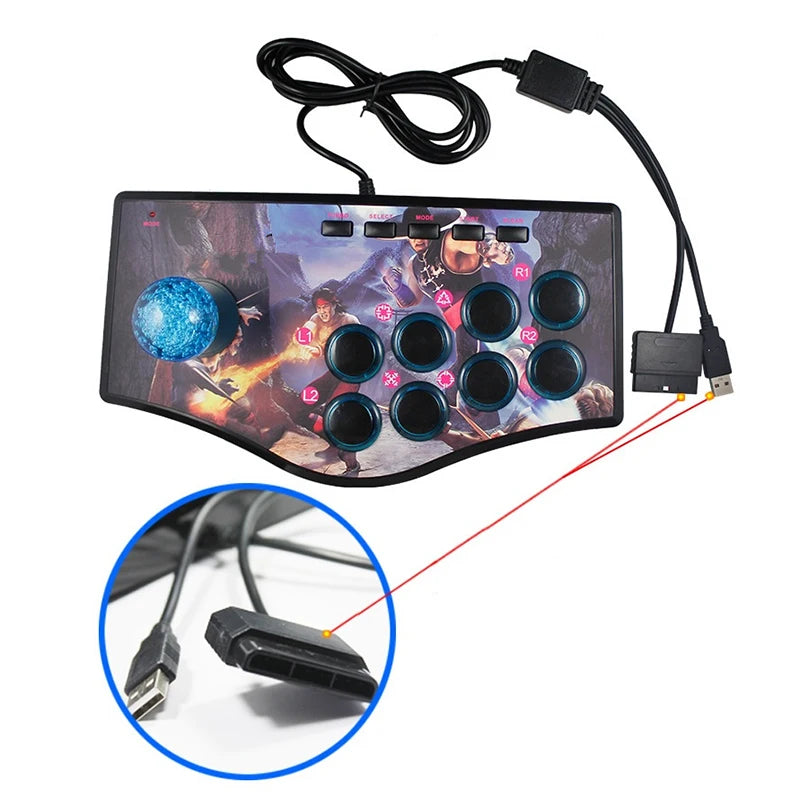 Controlador Arcade Rocker Full-Retro com Joystick USB Acessórios Compatível com PS2, PS3, PC, Android e Smart TV