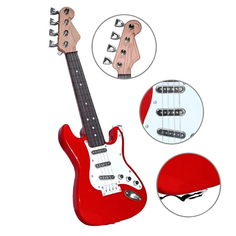 Brinquedo Musical Guitarra Elétrica para Crianças 17in   4 Cordas Instrumento Musical Eletrônica Portátil