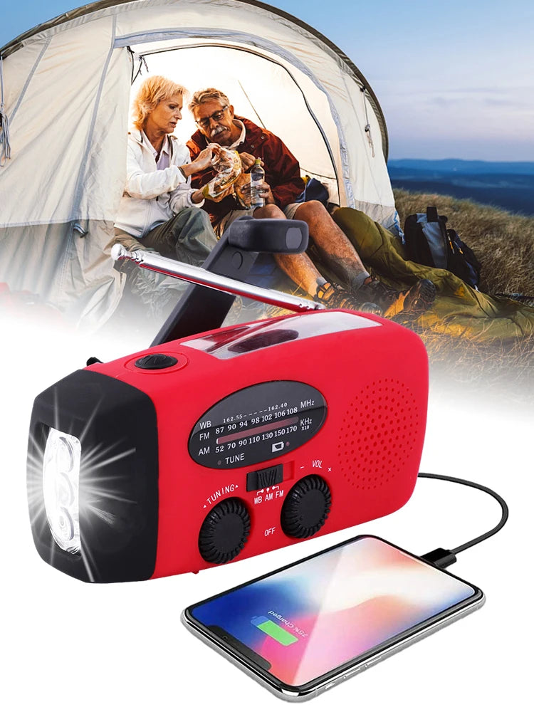 Rádio Multifuncional Solar Hand Crank Radio Weather Radio Manual com Carregamento USB Radio Lanterna LED de Emergência FM AM WB Noaa 2000mAh Acampamento Acessórios