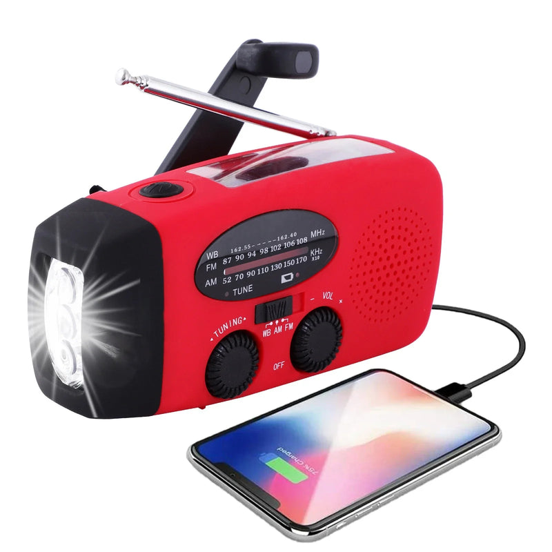 Rádio Multifuncional Solar Hand Crank Radio Weather Radio Manual com Carregamento USB Radio Lanterna LED de Emergência FM AM WB Noaa 2000mAh Acampamento Acessórios