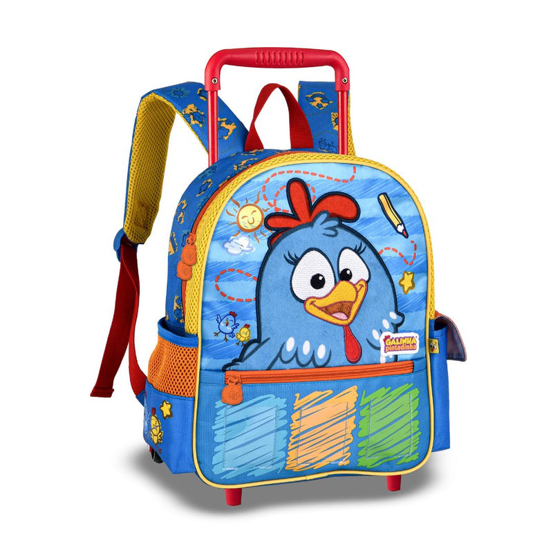 Kit Mochila de Carrinho Galinha Pintadinha Mala Bolsa Lancheira Térmica Duas Alças Infantil Escolar Clio