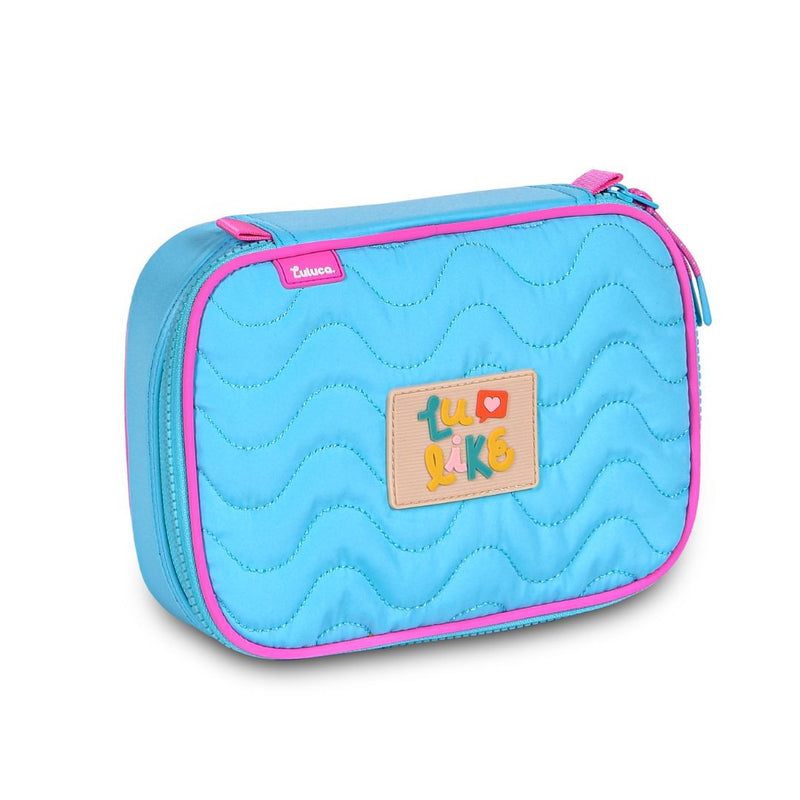 Kit Mochila de Carrinho Mala Bolsa Azul Lancheira Térmica Duas Alças Estojo Box Menina Juvenil Luluca Clio