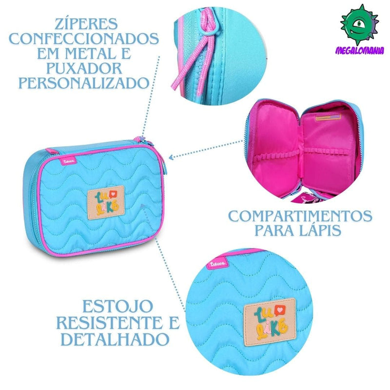 Estojo Box Azul Rosa Roxo Meninas Juvenil Escolar Luluca Clio