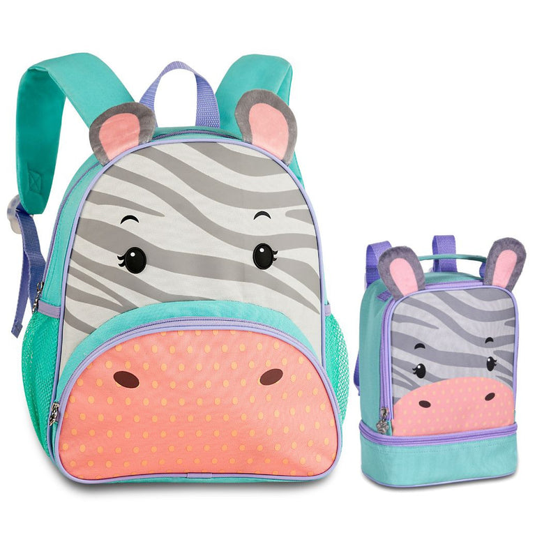 Kit Mochila de Costas Mala Bolsa Zebra Lancheira Térmica Duas Alças Lanchinho Escolar Infantil Clio