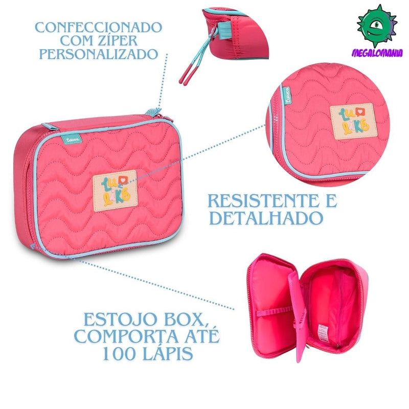 Kit Mochila de Carrinho Mala Bolsa Rosa Lancheira Térmica Duas Alças Estojo Box Meninas Juvenil Escolar Luluca Clio