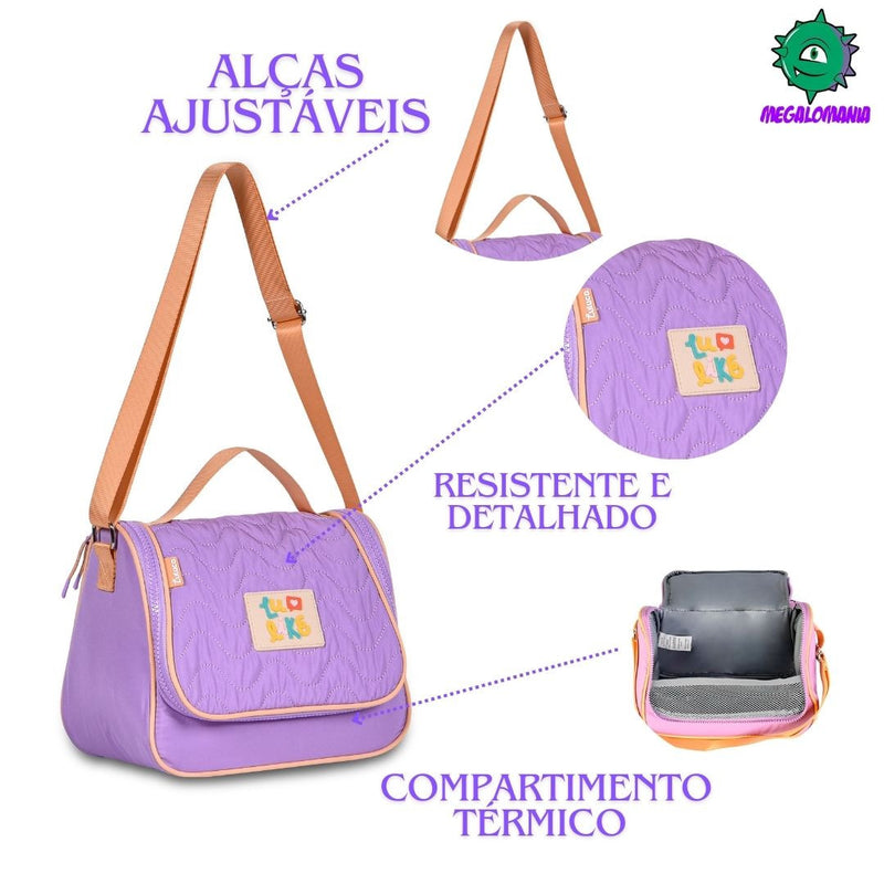 Kit Mochila de Carrinho Mala Bolsa Lancheira Térmica Duas Alças Estojo Box Luluca Juvenil Meninas Escolar Clio