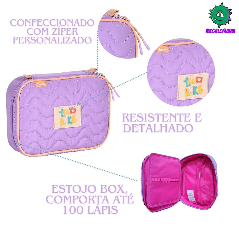 Estojo Box Azul Rosa Roxo Meninas Juvenil Escolar Luluca Clio