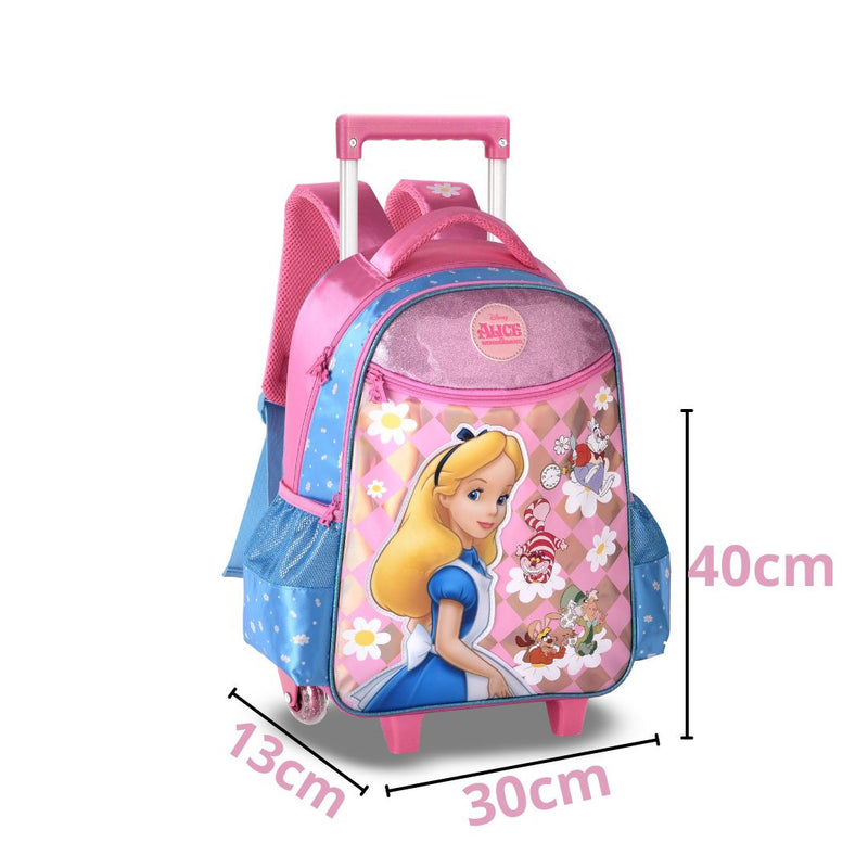 Mochila de Carrinho Alice no País das Maravilhas Rosa Infantil Rosa Feminino Escolar Clio