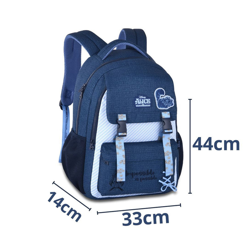 Kit Mochila de Costas Mala Bolsa Alice no País da Maravilhas Azul Estojo Simples Juvenil Feminino Escolar Clio