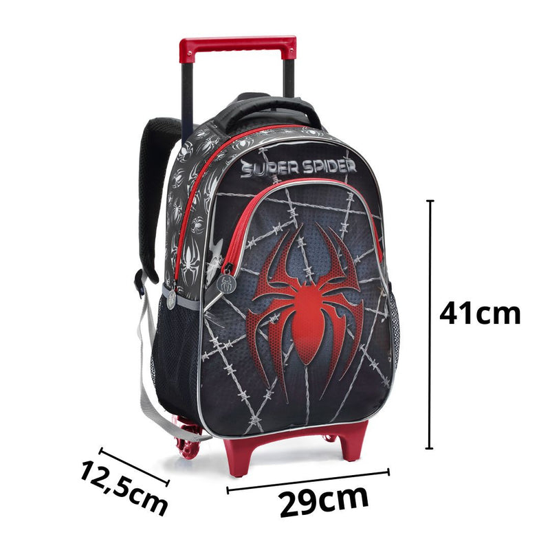 Kit Mochila de Carrinho Infantil Super Spider Preto Aranha Homem Lancheira Térmica Estojo com Dois Compartimentos Escolar Seanite