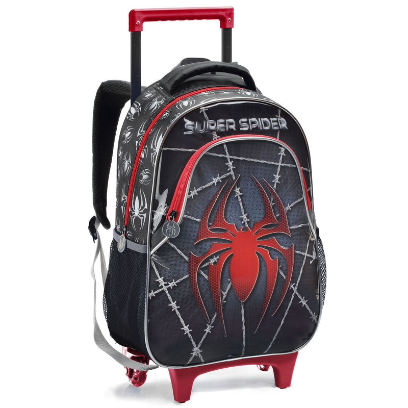 Kit Mochila de Carrinho Infantil Super Spider Preto Aranha Homem Lancheira Térmica Estojo com Dois Compartimentos Escolar Seanite