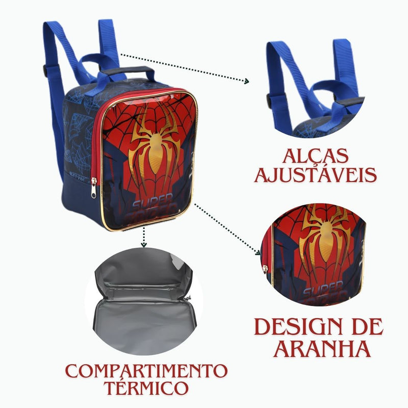 Lancheira Térmica Infantil Super Spider Aranha Homem Escolar Masculino Meninos Seanite