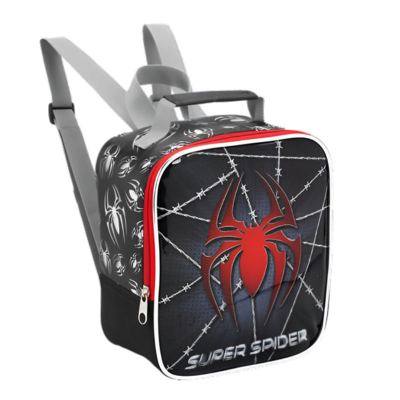 Kit Lancheira Térmica Infantil Super Spider Preto Aranha Homem Estojo com Dois Compartimentos Super Spider Preto Aranha Homem Escolar Masculino Seanite