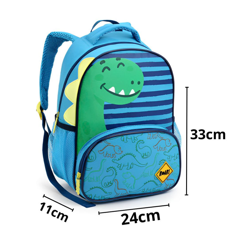 Mochila de Costas Infantil Dinossauro Verde e Azul Mala Bolsa Escolar Crianças Seanite