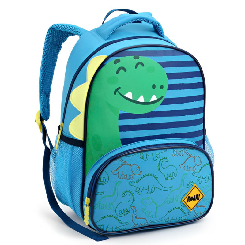 Mochila de Costas Infantil Dinossauro Verde e Azul Mala Bolsa Escolar Crianças Seanite