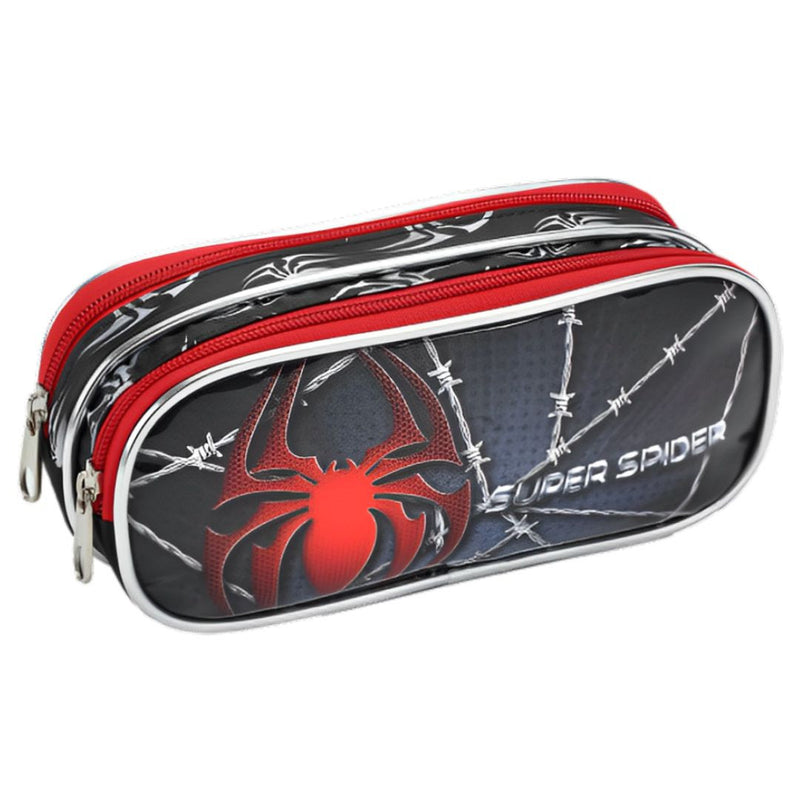 Kit Mochila de Carrinho Infantil Super Spider Preto Aranha Homem Mala Bolsa Estojo com Dois Compartimentos Escolar Seanite