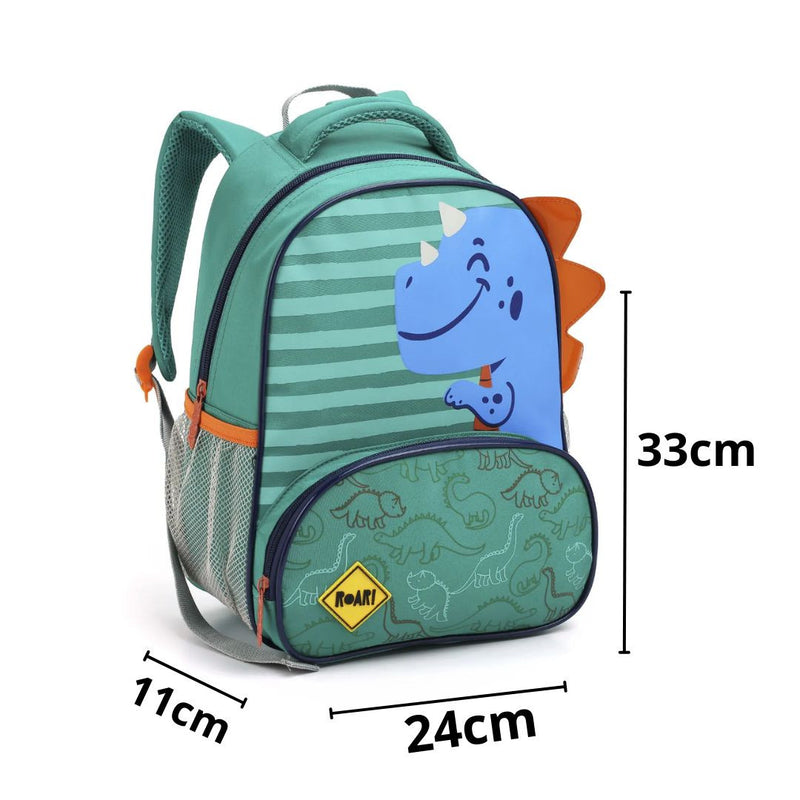 Mochila de Costas Infantil Dinossauro Verde e Azul Mala Bolsa Escolar Crianças Seanite