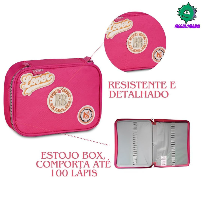 Kit Mochila de Carrinho Mala Bolsa Lancheira Térmica Duas Alças Rosa Escolar Meninas Juvenil Rebecca Bonbon Clio