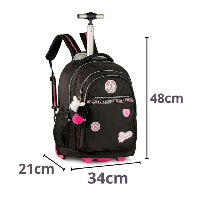 Mochila de Carrinho Mala Bolsa Rebecca Bonbon Preto Rosa Azul Fashion Juvenil Escolar Feminino Clio