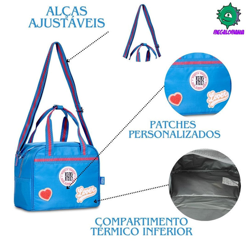 Kit Mochila de Carrinho Mala Bolsa Lancheira Térmica Duas Alças Azul Escolar Meninas Juvenil Rebecca Bonbon Clio