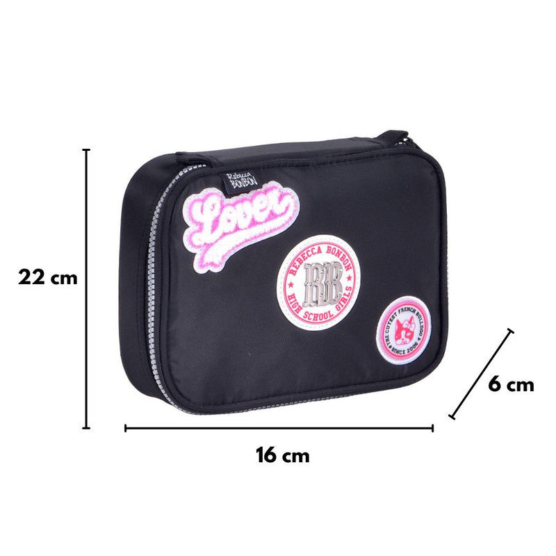 Kit Mochila de Carrinho Preto Mala Bolsa Lancheira Térmica Duas Alças Estojo Box Juvenil Fashion Escolar Meninas Rebecca Bobon Clio