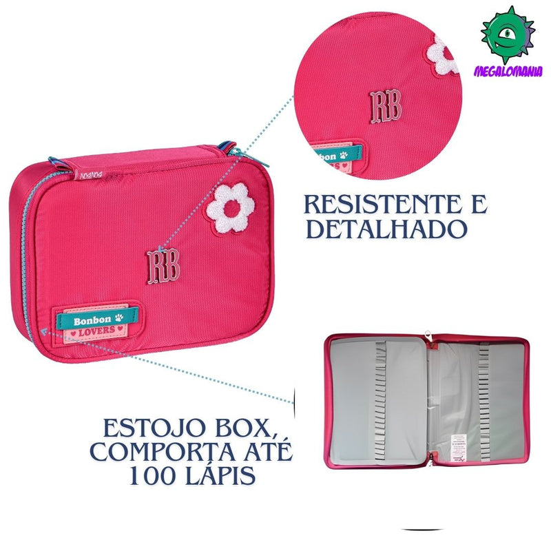 Estojo Box Rebecca Bonbon Azul Rosa Preto Feminino Meninas Juvenil Fashion Clio