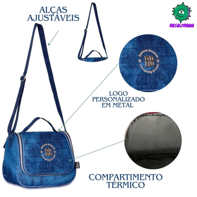 Kit Mochila de Carrinho Mala Bolsa Rebecca Bonbon Jeans Lancheira Térmica Duas Alças Estojo Box Escolar Juvenil Meninas Clio