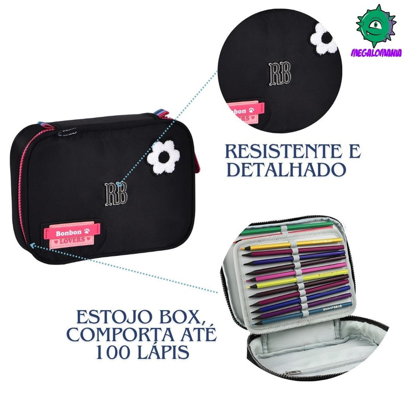 Estojo Box Rebecca Bonbon Azul Rosa Preto Feminino Meninas Juvenil Fashion Clio