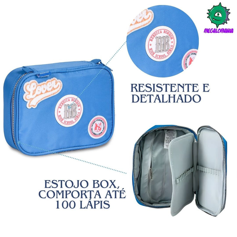 Kit Mochila de Costas Mala Bolsa Mini Rebecca Bonbon Azul Estojo Box Feminino Juvenil Fashion Clio