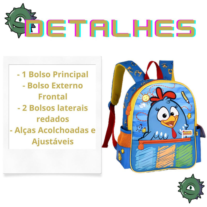 Kit Mochila de Costas Galinha Pintadinha Mala Bolsa Lancheira Térmica Duas Alças Lanchinho Escolar Infantil Clio