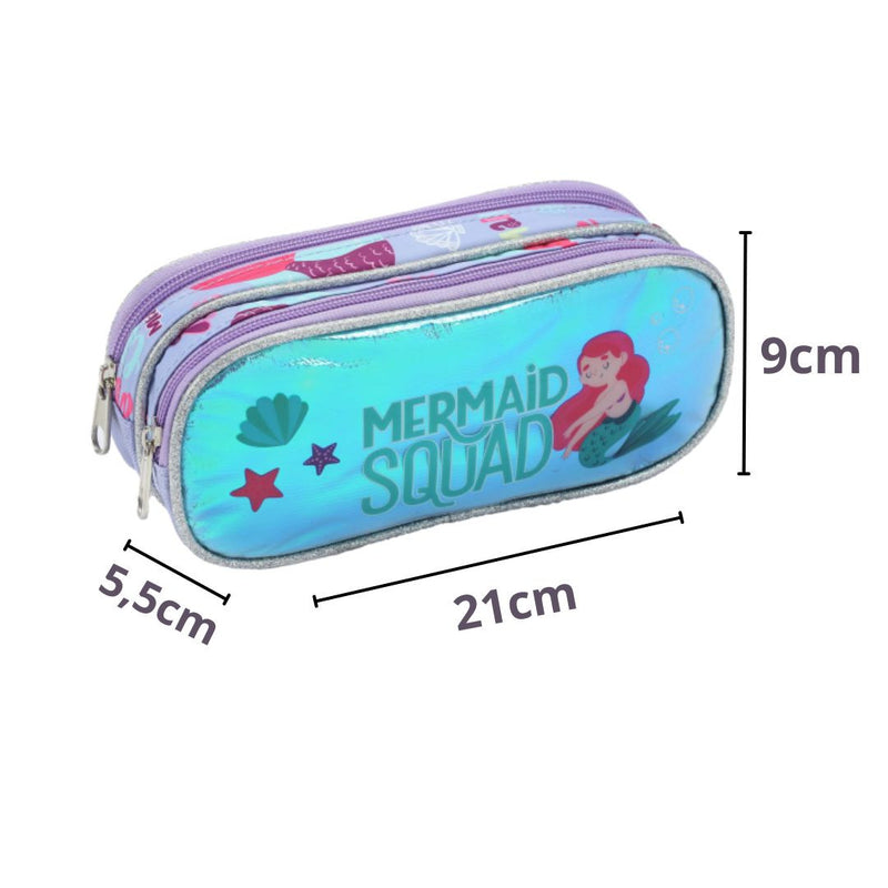 Kit Mochila de Carrinho Infantil Sereia Mala Bolsa Lancheira Térmica Estojo com Dois Compartimentos Feminino Seanite Seanite