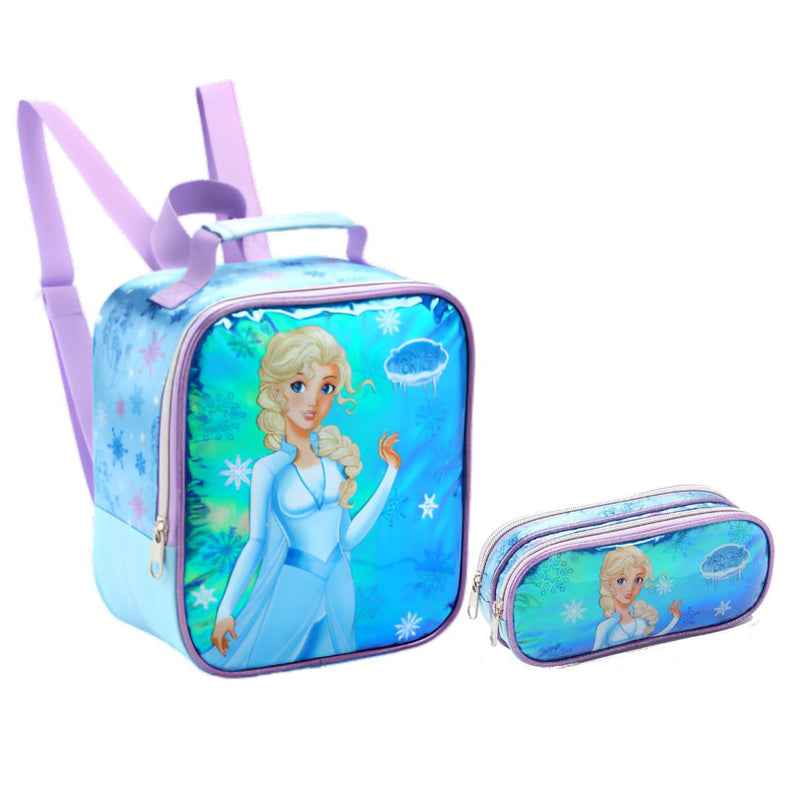 Kit Lancheira Infantil Térmica Princesa do Gelo Frozen Estojo com Dois Compartimentos Feminino Meninas Seanite