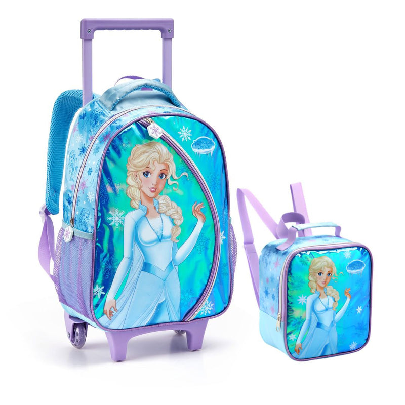 KIT MOCHILA DE CARRINHO INFANTIL PRINCESA DO GELO FROZEN MR41440 + LANCHEIRA INFANTIL TÉRMICA PRINCESA DO GELO FROZEN  L