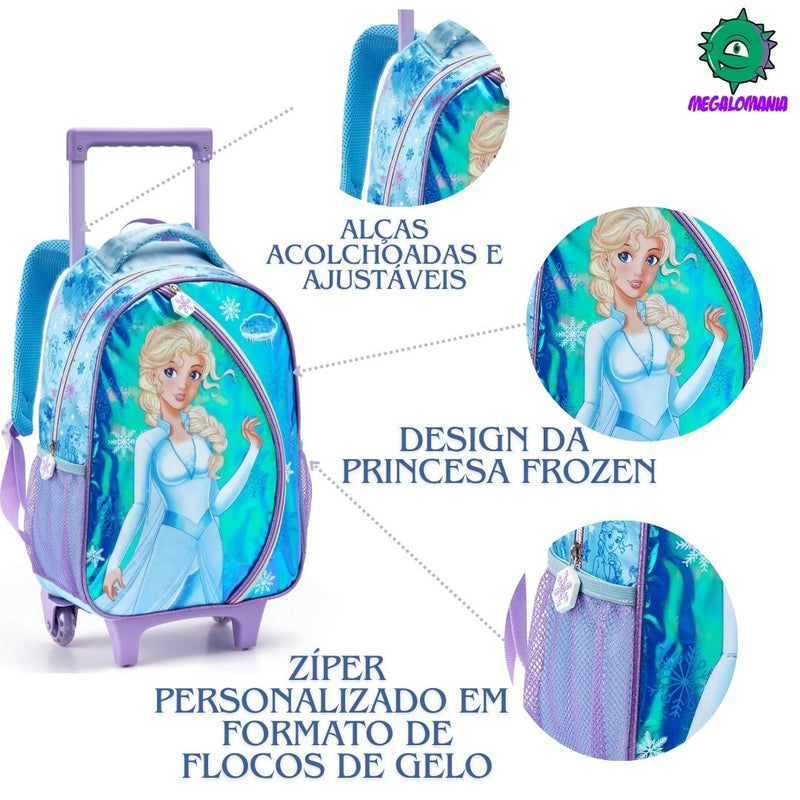 KIT MOCHILA DE CARRINHO INFANTIL PRINCESA DO GELO FROZEN MR41440 + LANCHEIRA INFANTIL TÉRMICA PRINCESA DO GELO FROZEN  L