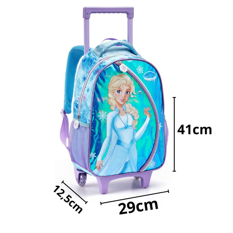 Kit Mochila de Carrinho Infantil Princesa Gelo Frozen Estojo com Dois Compartimentos Escolar Feminino Meninas Seanite